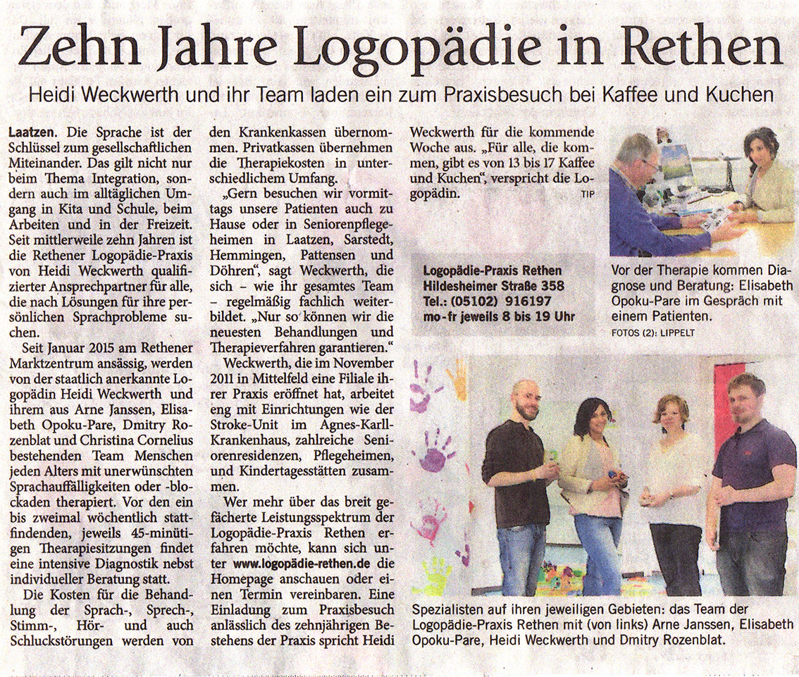 10 Jahre Logopädie Praxis Rethen